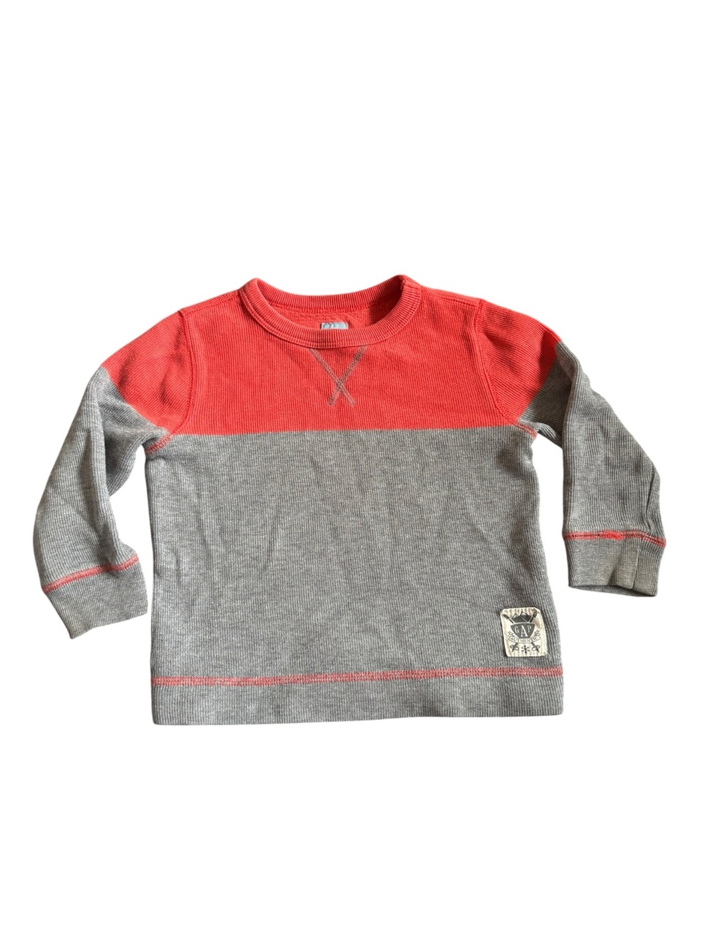 3/$25 GAP Kids Colorblock Thermal Waffle Knit Shirt Red/Orange Gray 3 Years